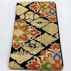 ［6056］袋帯 花菱鳳凰文様 金彩 六通 正絹 着物 フォーマル 黒