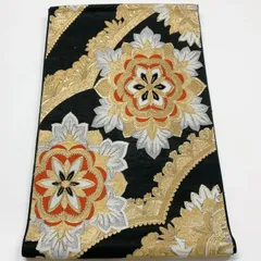 ［6060］袋帯 花吉祥文様 金銀糸 六通 正絹 着物 フォーマル 黒