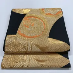 ［6063］袋帯 扇桐鳳凰蝶吉祥文様 金糸 六通 未仕立て 黒 正絹 着物 フォーマル