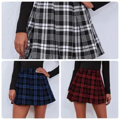 プリーツミニスカート ブラック、レッド、ブルー　チェック