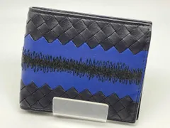 お値下げしました！BOTTEGA VENETA／二つ折り財布／イントレチャート／エンブロイダード／ブラック×ブルー