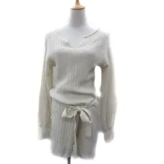 スナイデル snidel オールインワン コンビネゾン ニット ショートパンツ 短パン 長袖 スリットネック リボンベルト付き ウール F アイボリー /YS4