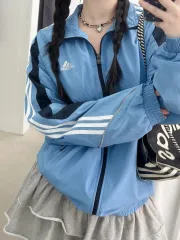 adidas スカイブルー 3本線 ウィンドブレーカー