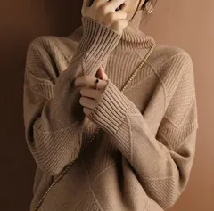 【ダークブラウン】レディース ニット セーター 秋冬 あったか ハイネック 無地 体型カバー おしゃれ ゆったり 長袖 トップス きれいめ 大人 カジュアル