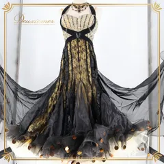 社交ダンス 衣装 サピエル Sapiel スタンダード ドレス スタンダードドレス ワンピース 黒 金 ゴールド フリル レース フロート ブラック系 ゴールド系 デモ 競技 ダンス パーティ 発表会 高級感 おしゃれ 上品 スカート イタリア製