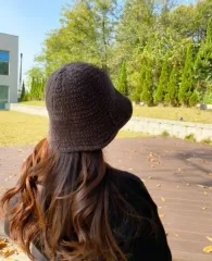 冬 レディースハット バケットハット ニット バケットハット 帽子 ブラック/グレー