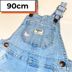 【海外テイスト】デニムオーバーオール OSHKOSH 90cm インディゴ 花とチョウの刺繍
