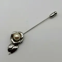 【中古品】 シルバー パール付き 薔薇モチーフ ピンブローチ 【TK_054】