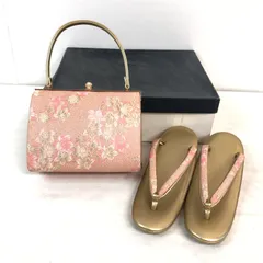 【良好】草履 バッグ セット Lサイズ 24cm ピンク×ゴールド 桜柄 振袖 成人式 卒業式 袴 結婚式 フォーマル 和装小物 Zori Sandals & Bag