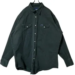 デニム シャツ ラングラー オーバーサイズ ブラック 黒 グレー アメカジ カジュアル 無地 シンプル 単色 2XL レディース ユニセックス メンズ 古着 長袖