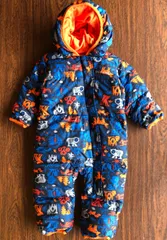 Columbia コロンビア　青　総柄　ダウンのジャンプスーツ　スノーウェアー　80㎝　12-18M