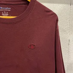 古着　L チャンピオン　champion 目あり　ワンポイントロゴ　刺繍　長袖Tシャツ　ロンT クルーネック　エンジ