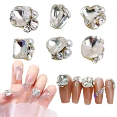 6点セット レクタングル 四角 スクエア ハート 立体 (ホワイト) キラキラ 宝石 クリスタル ストーン ネイルパーツ 大粒 ネイルストーン