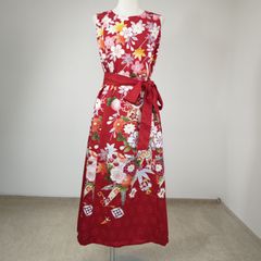 zunezune 振袖ドレス 7分袖 着物リメイクワンピース 赤 - メルカリ