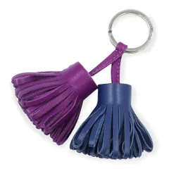 エルメス カルメン ウノドス キーホルダー アニューミロ ラムスキン レザー バイオレット ブルードマルト パープル ブルー シルバー金具 箱付 HERMES（未使用　展示品）