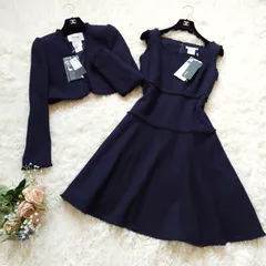 Rene　ルネ　タグ付き　TISSUE社製　イタリア生地　ツイード　セレモニースーツ　フォーマル　ノーカラージャケット　フレア　ワンピース　ネイビー　冠婚葬祭　入学式　卒業式