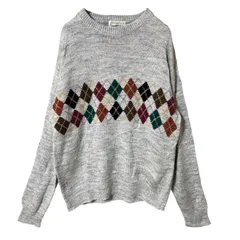 L セーター 丸首 アクリル グレー カジュアル ニット メンズ レディース ユニセックス 古着 長袖