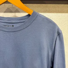 古着　L カーハート　Carhartt　袖ロゴプリント　長袖Tシャツ　ロンT  クルーネック　ライトブルー　水色