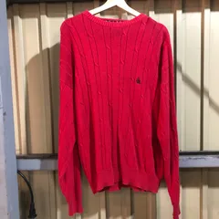 1015 NAUTICA セーター レッド M ノーティカ ニット ケーブル編み コットン ワンポイント 刺繍ロゴ 古着卸 アメリカ仕入