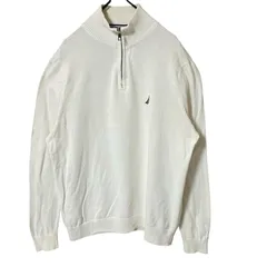 コットン M ハーフジップ ハイネック ホワイト 白 ノーティカ ニット メンズ レディース ユニセックス 古着 長袖