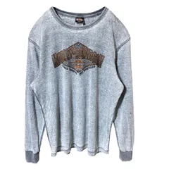 バイカー ハーレーダビッドソン 2XL グレー ロンT オーバーサイズ ワッフビックプリント メンズ レディース ユニセックス 古着 長袖