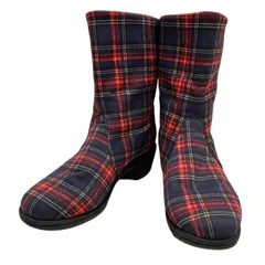 【美品】ワコール (23.5) ミドルブーツ コンフォートシューズ チェック Tear ウェッジソール 希少デザインのサムネイル