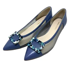 【極美品】オデットエオディール (22) パンプス ポインテッドトゥ メッシュ スクエアバックル ローヒール 希少デザイン