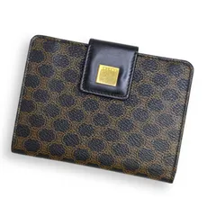 CELINE セリーヌ がま口 二つ折り財布 マカダム ブラゾン トリオンフ ロゴ 総柄 ヴィンテージ PVC レザー ブラック系