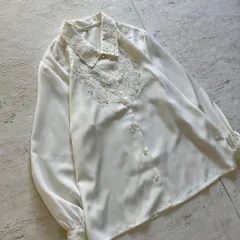 昭和レトロ ホワイト　レース襟長袖ブラウス 上品ヴィンテージ　Mサイズ