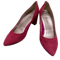 【美品】銀座かねまつ (24.5) パンプス ポインテッドトゥ スウェード チャンキーヒール 希少カラー