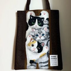 ねこパネル生地 ハンドメイド まちなしバッグ - メルカリ
