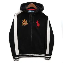 ポロ バイ ラルフローレン Polo by Ralph Lauren ビッグポニー スウェット ジップアップ パーカー エンブレム 裏起毛 ブラック 黒 S