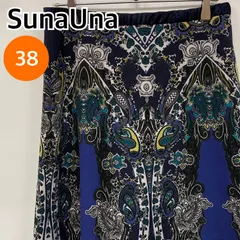 SunaUna スーナウーナ スカート 膝丈スカート ペイズリー柄 ブルー ネイビー 日本製 レディース 38サイズ 【CB789】