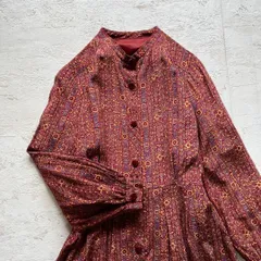 昭和レトロ　アンティーク調　幾何学模様　長袖ワンピース　古着女子　秋冬コーデM1