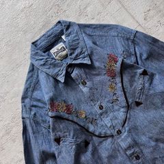 レア ZARA WOMAN 刺繍 花柄 デニム風シャツ リヨセル オーバーサイズ 