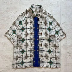 昭和レトロ 幾何学 模様 シャツ 半袖 ブラウス ヴィンテージ風 ホワイト J2