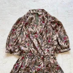 昭和レトロ ヴィンテージ 花柄 ワンピース ボタニカル 五分袖　ロング丈 J2