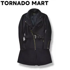【美品】 トルネードマート TORNADO MART ロング コート ダブル ライダース風 ジップアップ メルトン ウール センターベント アシンメトリー 変形 総裏地 L ネイビー メンズ