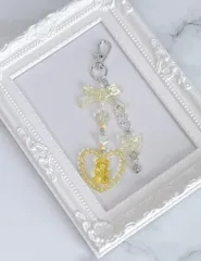 ビーズキーホルダー　ビーズチャーム　ビーズストラップ　ハート　推し活　黄色