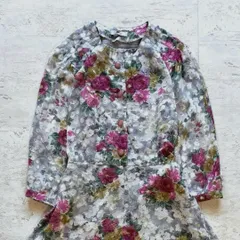 昭和レトロ 花柄 ワンピース 長袖 ロング丈 アンティーク風 総柄　光沢J2