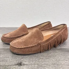 訳あり Le Talon GRISE 本革スエード サイドフリンジ モカシン スリッポン フラットシューズ 22.5cm キャメル