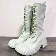 チャールズ&キース 22AW アドリアン チャンキーソールレースアップブーツ サイドジップ 厚底 ミドルブーツ 36 23cm ライトグリーン