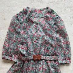 昭和レトロ 花柄 ワンピース ロング丈 ウエストリボン付き ガーリー J2