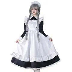 [harukita] メイド服 英国風 長袖 黒白 ロング セクシー コスプレ メイド服 3点セット ロリータ ワンピース 女性 男性用 長袖 文化祭 仮装 衣装 可愛い 人気 演出服 (長袖) 0