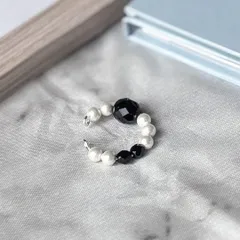 コットンパール ブラック イヤーカフ シルバー シンプル 上品 丸【561】