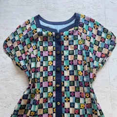 昭和レトロヴィンテージ風ロングワンピース花モチーフチェック柄個性派前開きL1