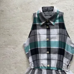 昭和レトロチェック柄ノースリーブロングワンピース透け素材ヴィンテージ9号K1