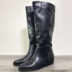 DOUDOU インヒールロングブーツ フェイクレザー アーモンドトゥ S 22.5cm