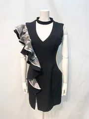 1888 JEWELS ジュエルズ　キャバクラ　ドレス　フリル　タイト　伸縮性　レース　フラワー　ミニ　シースルー　キャバドレス　M