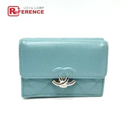 CHANEL シャネル 3つ折り財布 ハーフココマーク レザー ライトブルー ブルー